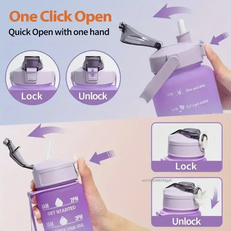 2000ml+900ml+300ml Motivational Water Bottle Set Large Capacity Tumbler with Straws Time Marker for Outdoor Sports