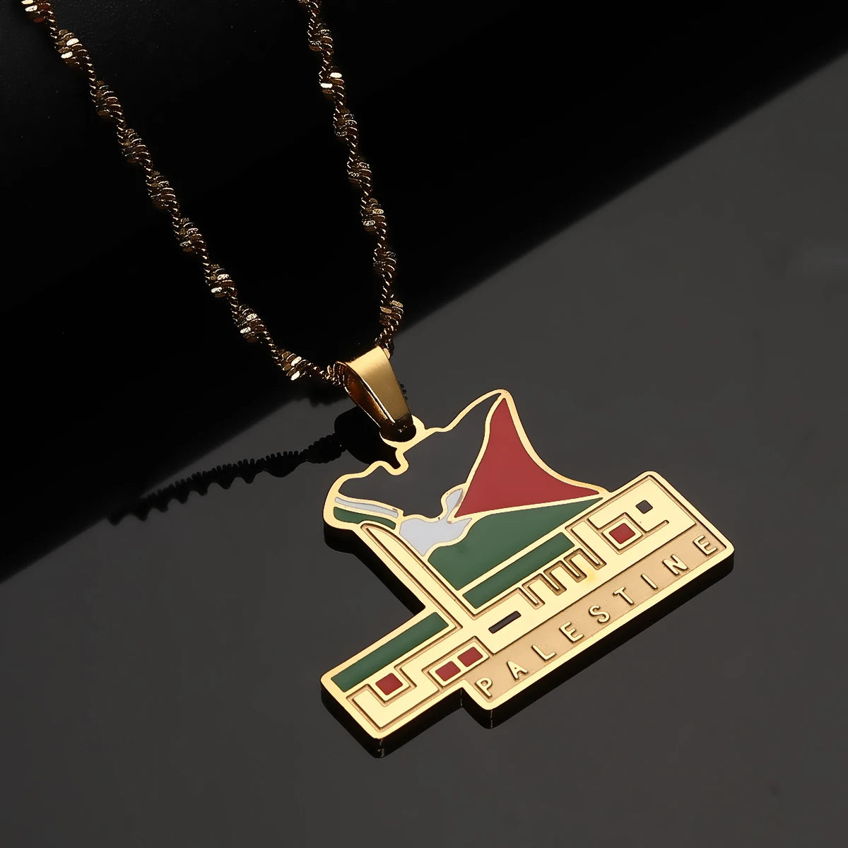 Stainless Steel Arabic Arab Watermelon Gaza Pendant Middle East Pendant Neckace Jewelry