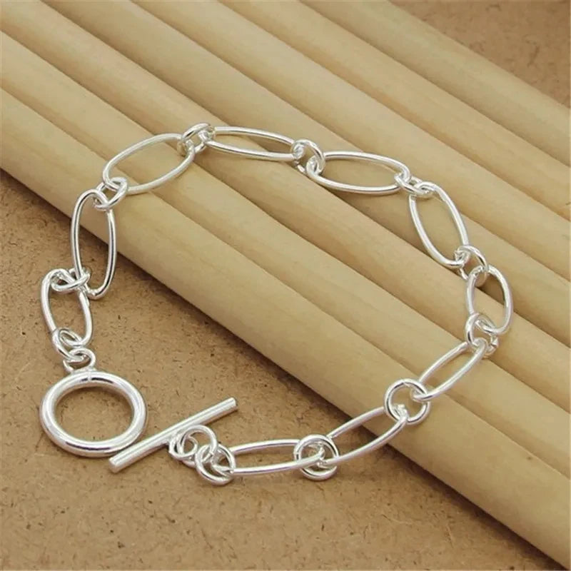 New High-end Women's Mens Fine S925 Sterling Silver Bracelet Fashion Jewelry Gift Men's 10MM Square Beautiful Gem