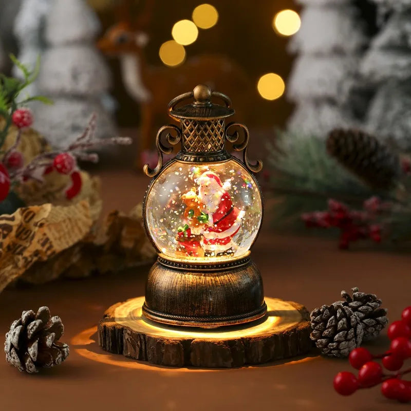 2025 Santa Claus with Music Floating Snow Ornaments Christmas Tree Luminous Bedside Lamp Snowman Night Light New Year Gifts