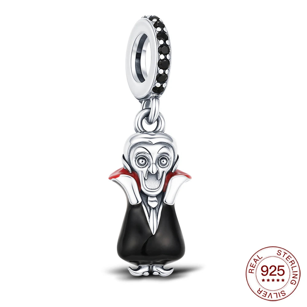 925 Sterling Silver Dracula Vampire Pendant Beaded DIY Fit Bracelet Jewelry Making Charm Lady Jewelry Lover Halloween Gift