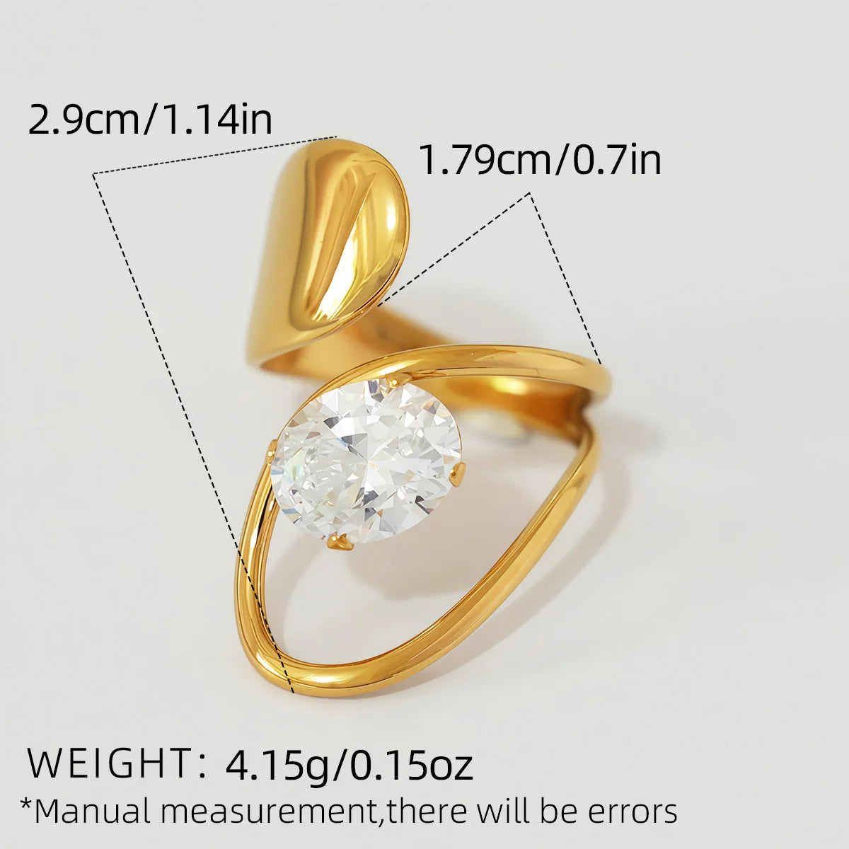 Statement Stainless Steel Delicate Shiny Cubic Zirconia Ring High Quality 18K Gold PVD Plated Finger Jewelry Gift