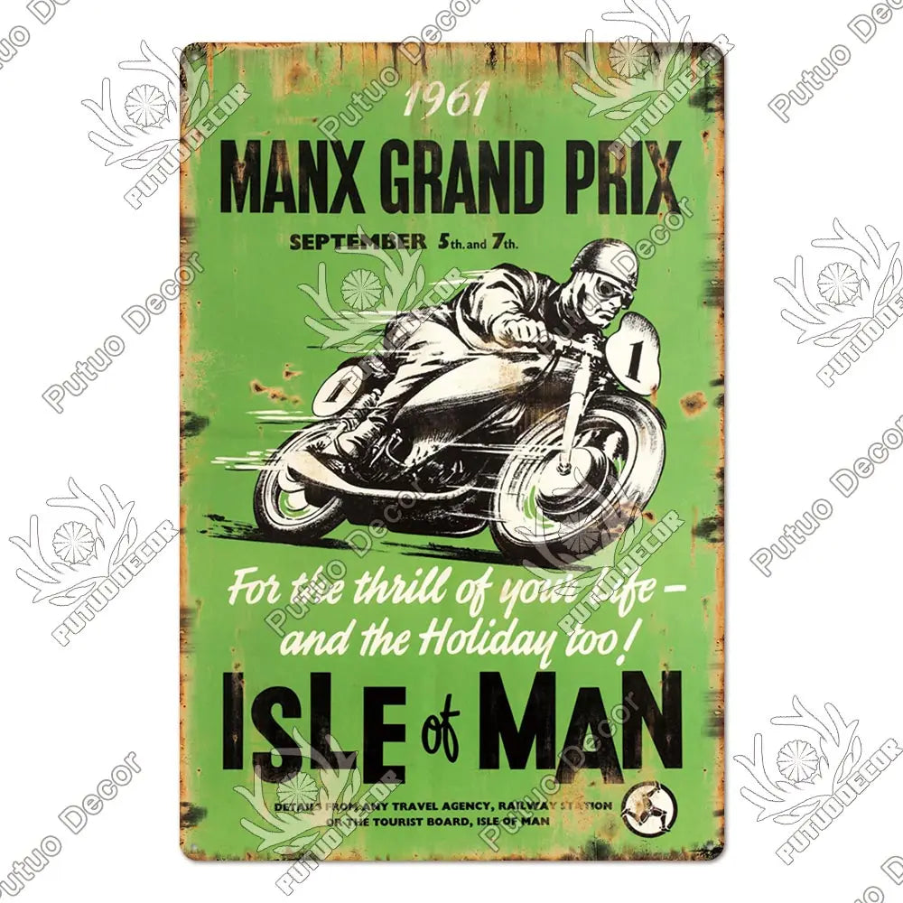 Putuo Decor Vintage Racing Track Tin Sign Isle of Man TT Metal Poster Plaque Garage Plate Bar Club Man Cave Home Wall Decoration