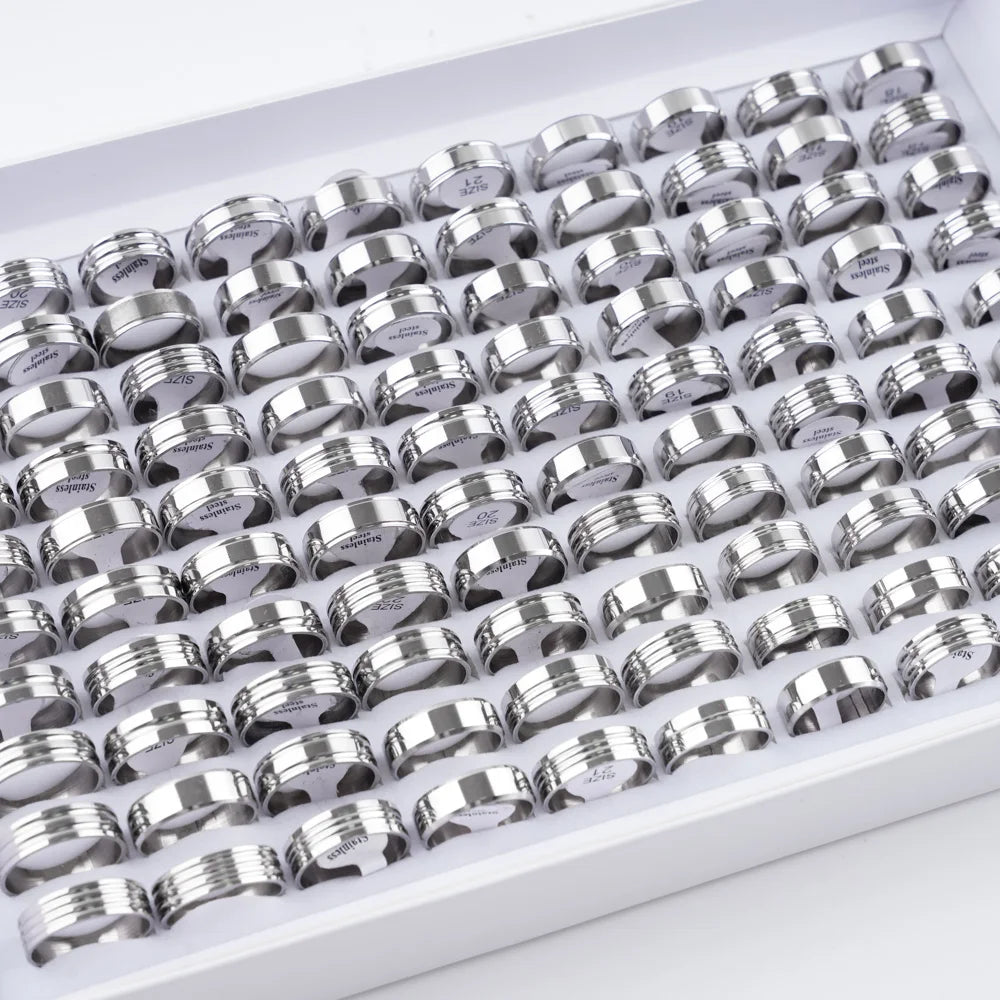 10/20/30/50Pcs Classic Fashion Stripe Hollow Colorful Sticker Stainless Steel Ring Trend Women Jewelry Party Decoration Gift