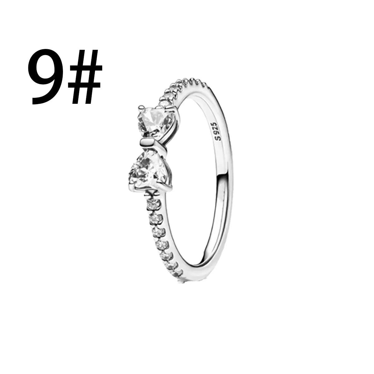 Original 925 Sterling Silver Bow Heart Set Ring Necklace Earring Colorful Crystal Women Birthday Valentine's Gift DIY Jewellery