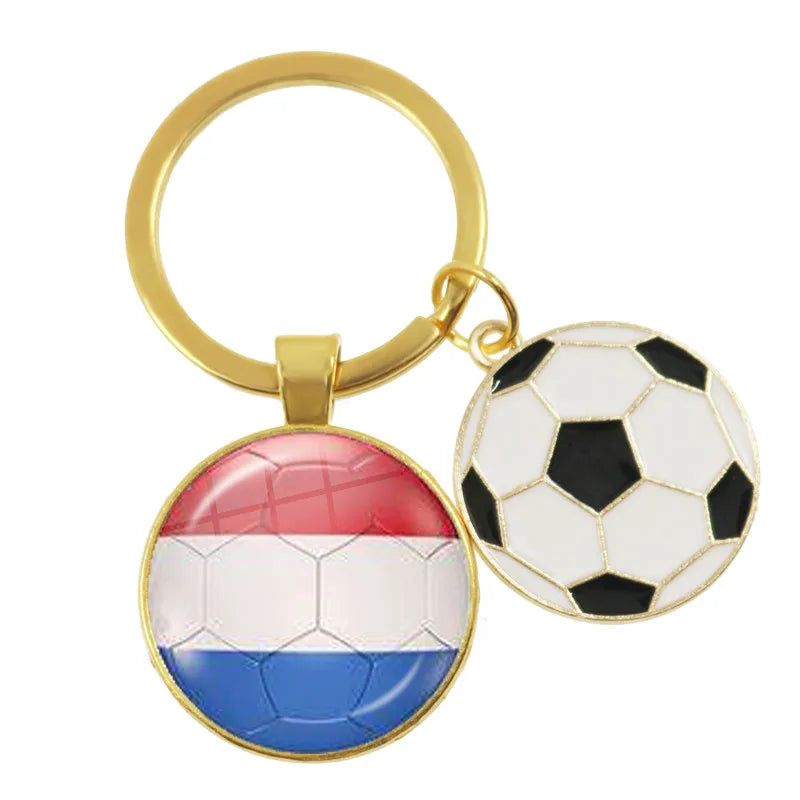Netherlands,Serbia,Switzerland,Portugal,Poland,Brazil Football Pattern National Flag Glass Cabochon Keychain Fans Commemorative