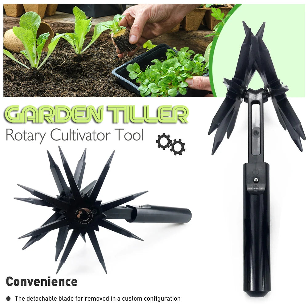 Garden Rotary Tiller Lawn Ripper Land Aerator Gardening Tool Weeding Digging Grass Turning Tool Handheld Soil Fork