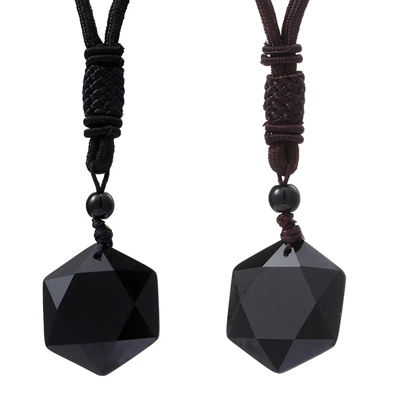Hot Black Obsidian Hexagram Star of David Lucky Amulet Love Natural Quartz Pendant Necklace Men Orgone Crystal Gems Jewelry