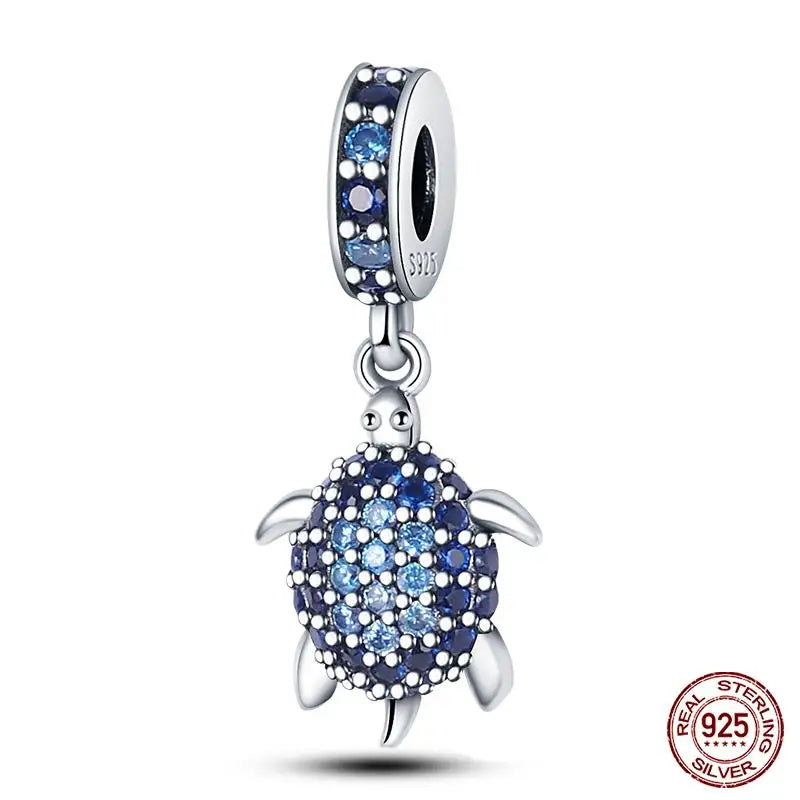Original Ocean Series Fit 3mm Bracelet 100% Authentic 925 Sterling Silver Turtle Crab Mermaid Charm Beads DIY Jewelry Gift