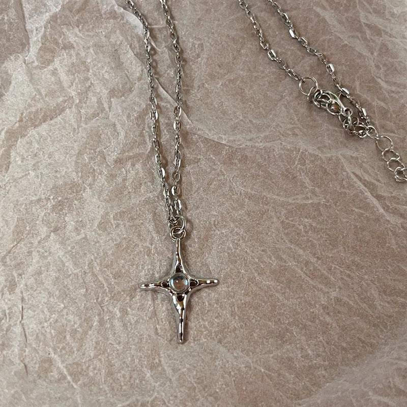 Simple Red Glass Cross Cherry Strawberry Heart Pendant Necklace for Women Stainless Steel Jewelry Accessories