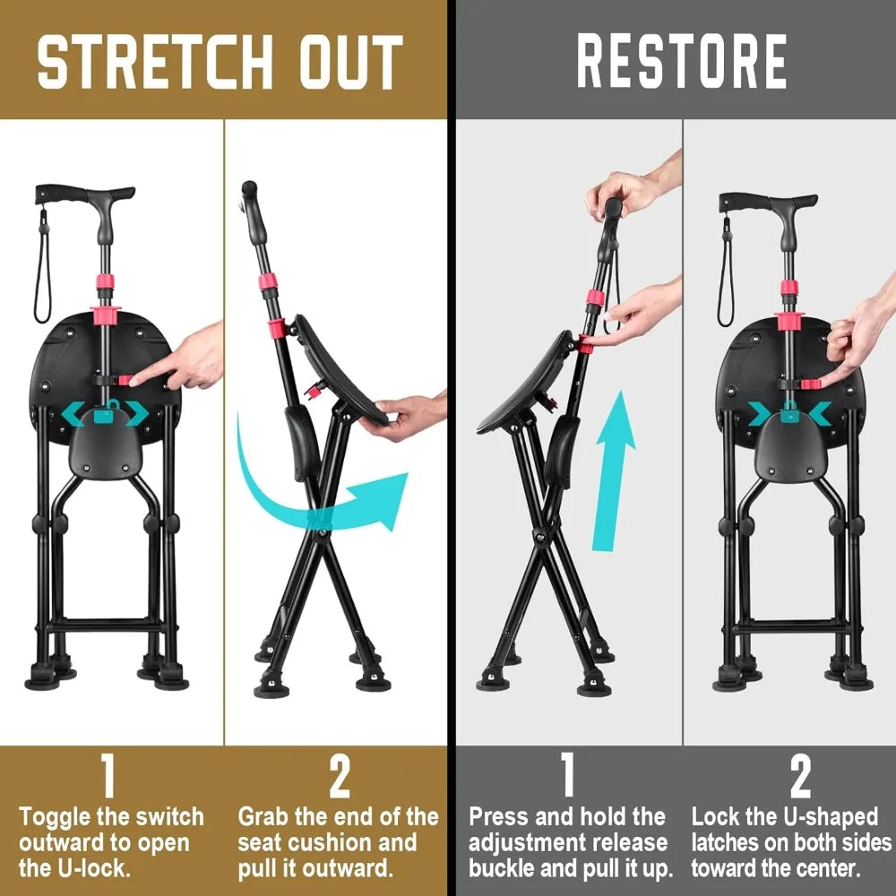 Hold 400 lbs Folding Canes with Seat, Allows Durability While Walking and Convenience for Sitting fast speed , free delivery