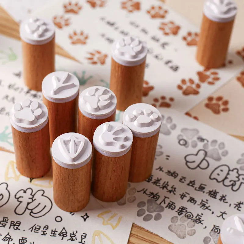 Cute Animal Paw Print Stamp - Bear Dog Wolf Cat Mini Seals for Scrapbooking Journaling Crafts Funny DIY Stationery