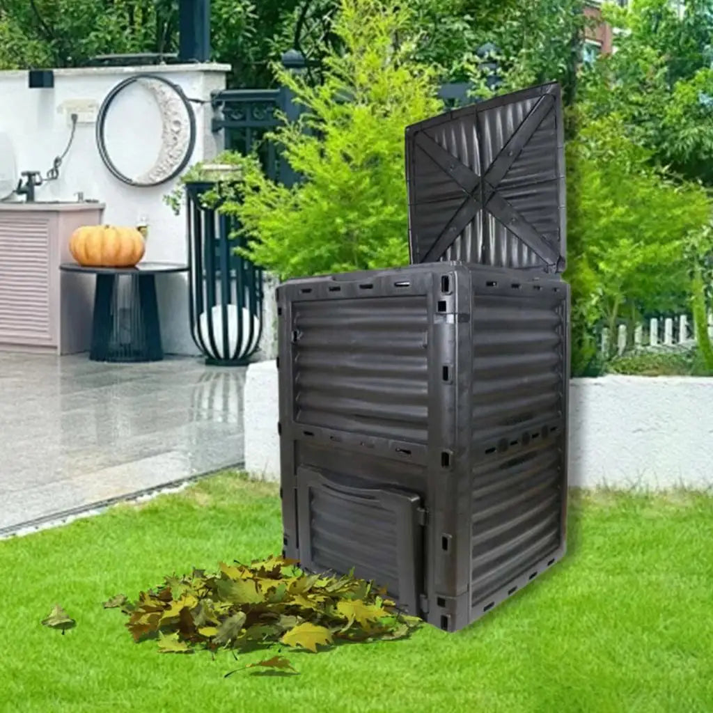 Garden Compost 80 Gallon(300 L)  Bin Aerating Outdoor Compost Box Easy Assembling, Lightweight Black for Backyard Farm Balcony