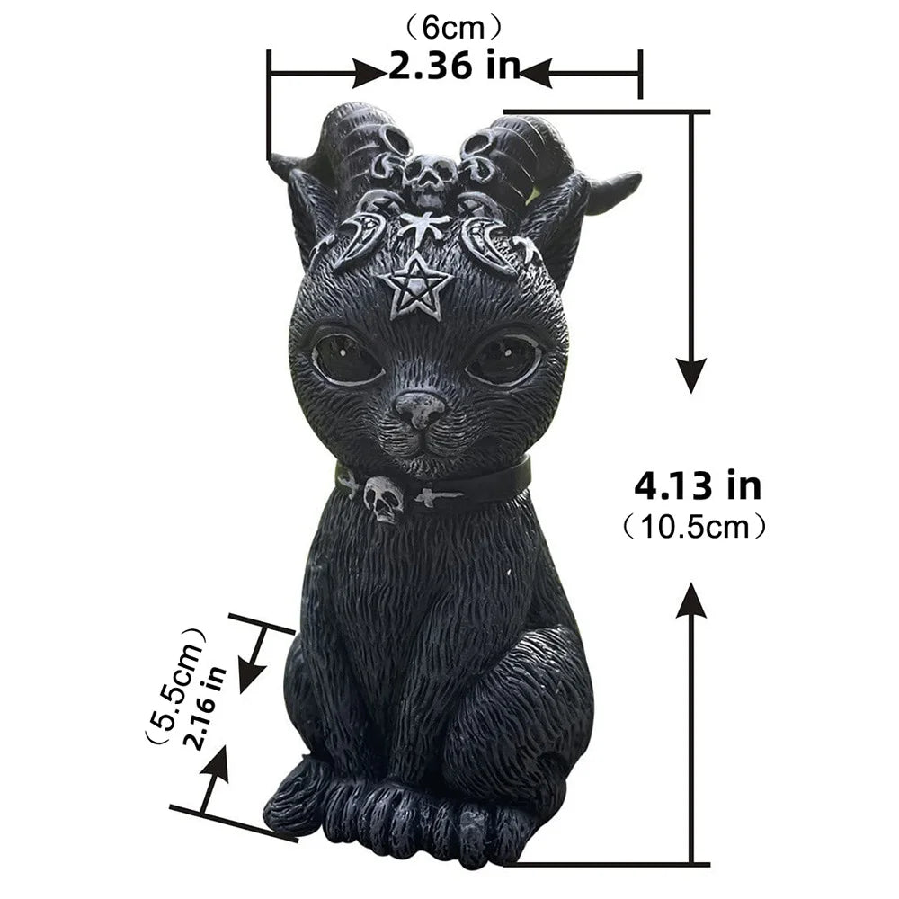Black Cat Statue Mysterious Cute Cat Witch Cat Figurine Witches Decor Desk Ornament Hand-Painted Sculpture for Halloween 1PC