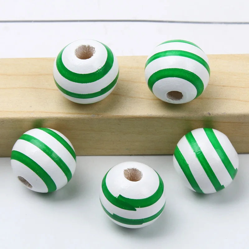 Round Balls Red Green Wooden Beads 15mm Cartoon Tree Letter Pattern Halloween Christmas Beads For Jewelry Making DIY Accessories