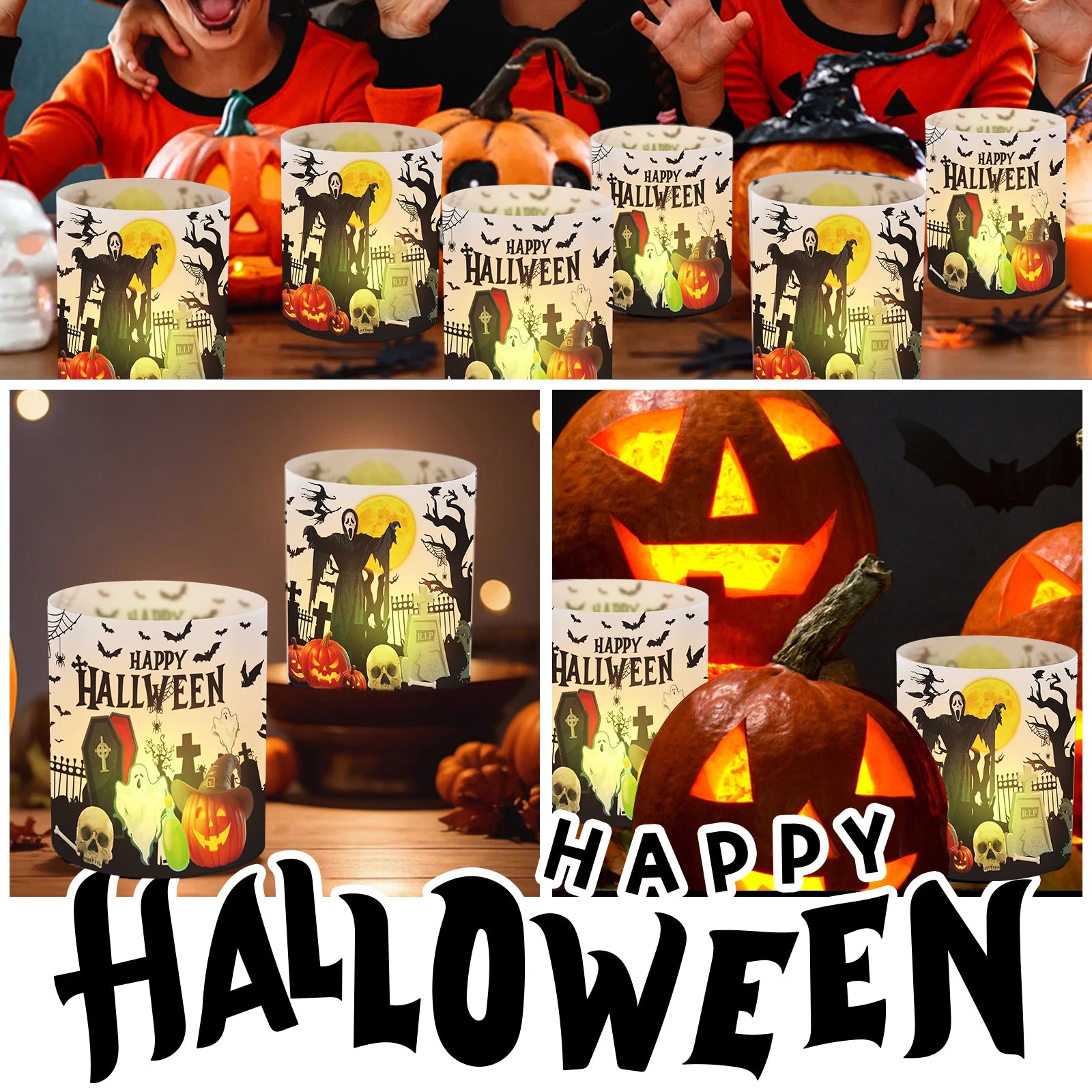 12pcs lantern table decoration for Halloween, party decoration table, Halloween lampshade, witch, pumpkin, bat, tombstone, suita