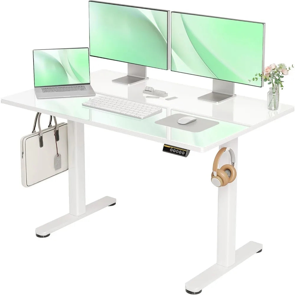 Hot Sale.White Glass Standing Desk, 48x24 Inch White Standing Desk Adjustable Height Electric Stand Up Quick Install - Popular