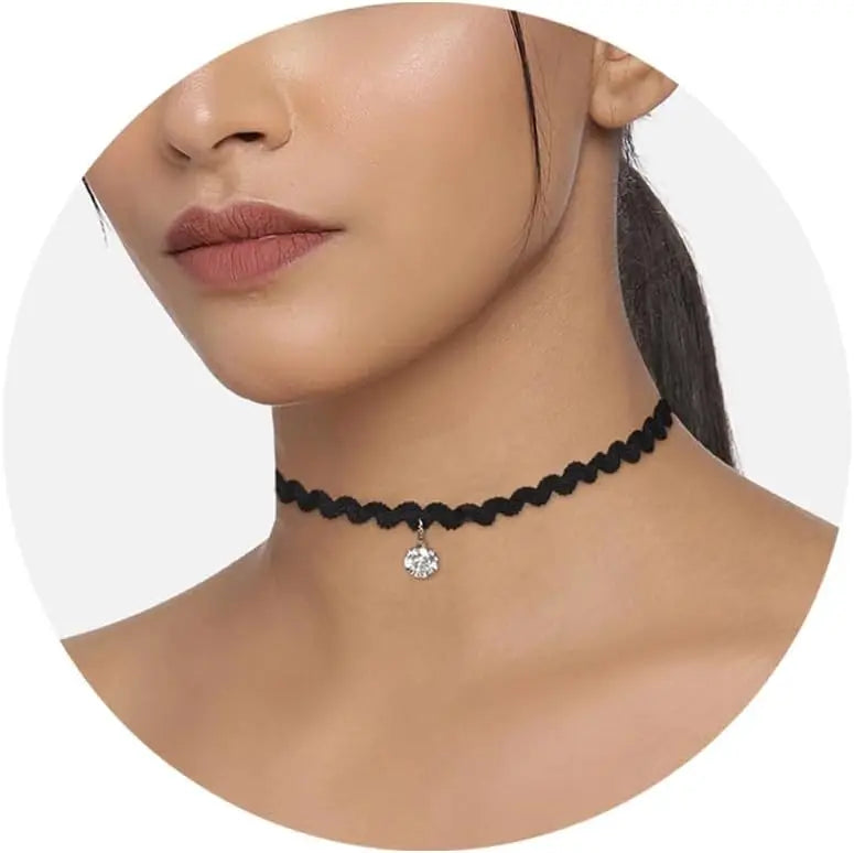 Black Necklaces for Women, Adjustable Layered Velvet Leather Lace Collar choker Necklaces, Goth Jewelry Gifts.