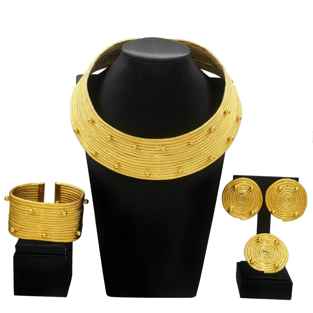 Jewellery Sets for Woman  Brazilian Gold Plated Exclusive Necklace Earrings Ring Bracelet Bangles Accessories Yulaili