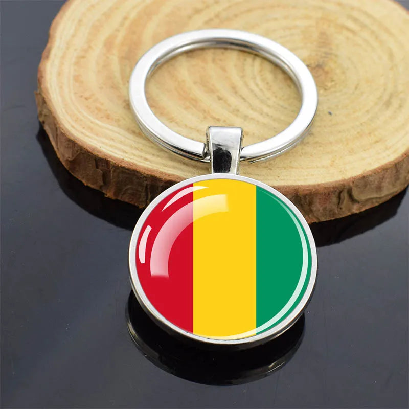 Africa Countries Flag Keychains Double Sided Glass Dome Pendant Key Chains Algeria Somalia Tunisia Morocco Egypt Flag Keyring