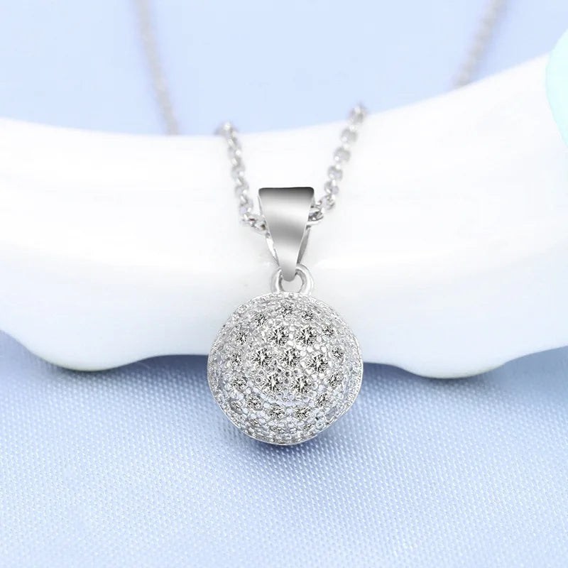 925 Sterling Silver Necklace For Women Round Pendent Sparkling Pave CZ Necklace Fashion Anniversary Birthday Jewelry Gifts N325