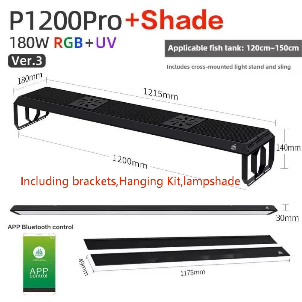 Week Aqua P Series P1200Pro Aquarium LED Light 180W Water Grass RGB+UV Landscaping Lamp App Control Adjustable Height Fish Tank