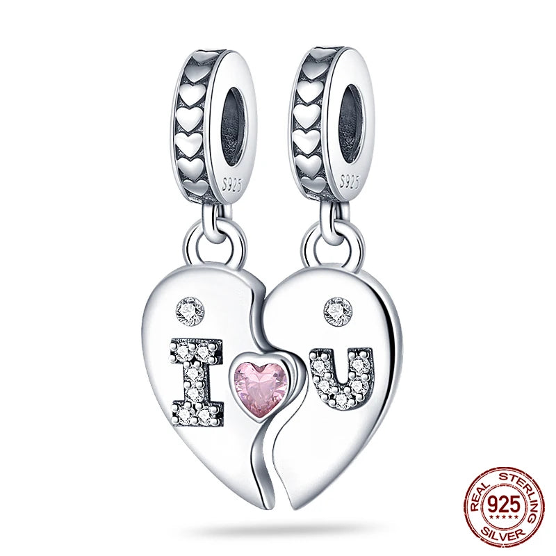Real 925 Sterling Silver Pink Series Heart Charms Beads Fit Qikaola 925 Original Bracelets DIY Mother's Day Jewelry Gift For Mom