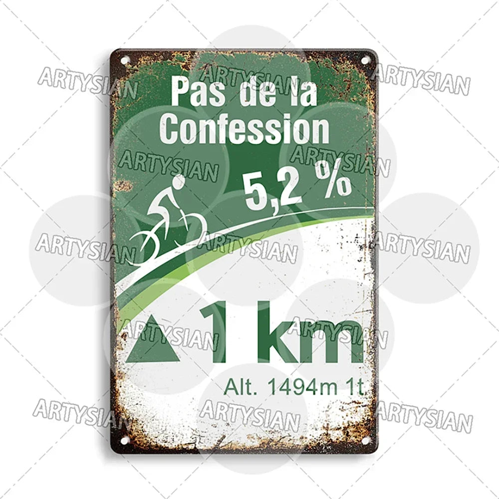Tour de France Metal Sign Cycling Plaque Paves Du Paris Roubaix Col du Galibier Col de Sarenne Alpe d'Huez Mont Ventoux Glandon