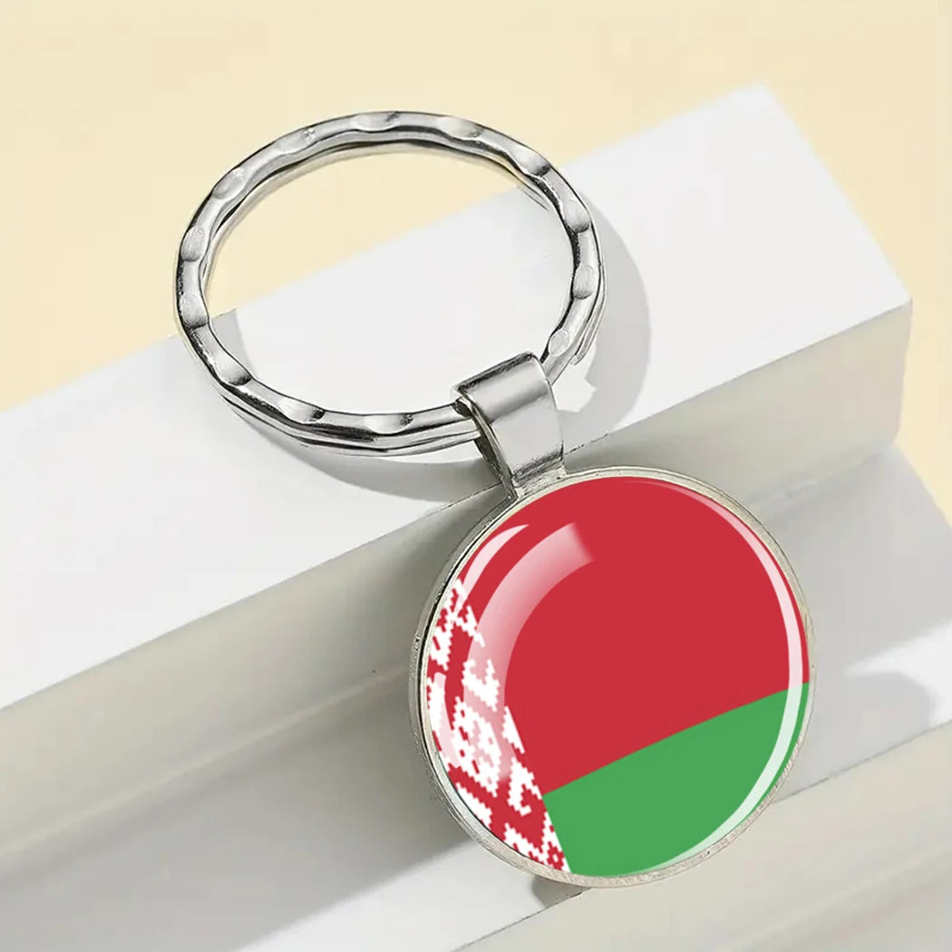 Europe National Flag Keychain Albania Spain Italy France UK Flag Glass Metal Key Chain Bag Pendant Gift for Patriot