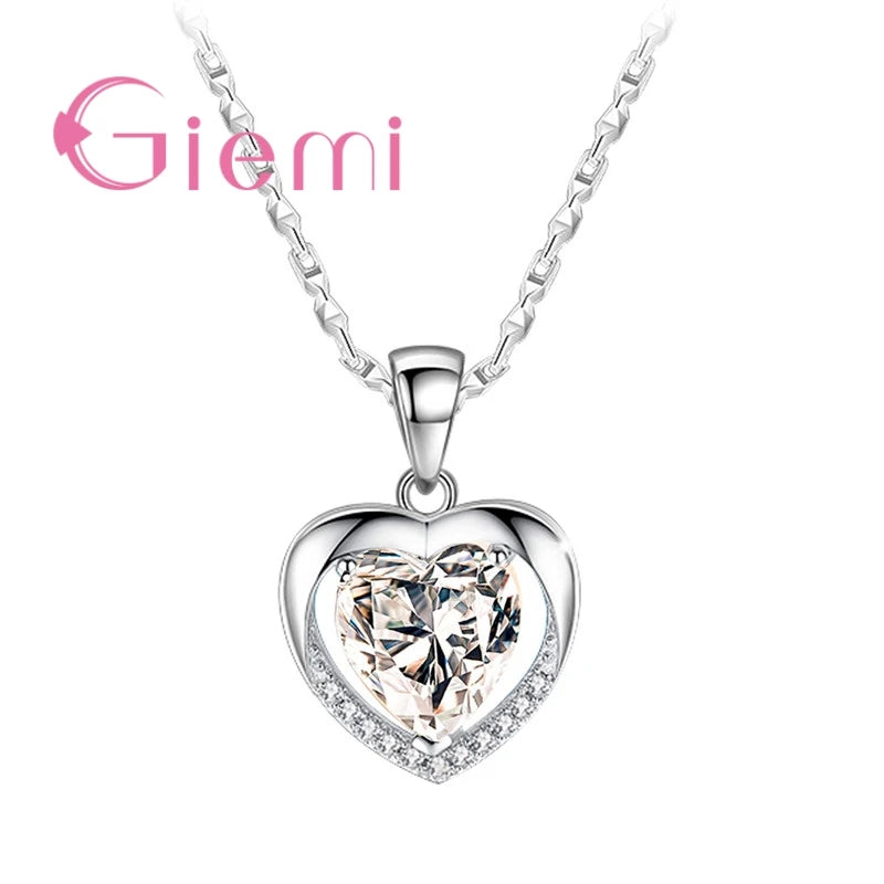 925 Sterling Silver Pendant Necklace For Women Engagement Fashion Jewelry Austrian Crystal Romantic Heart Shape Wholesale