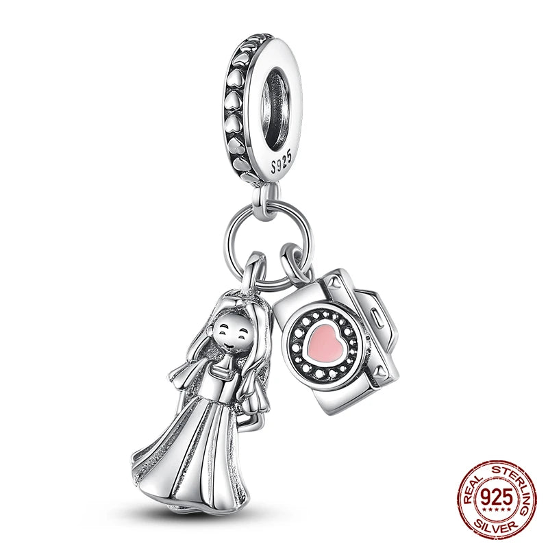 925 Silver Fashion Camera Coffee Cup Flower Charms Beads Fit Qikaola 925 Original Bracelet DIY Birthday Jewelry Making For Women