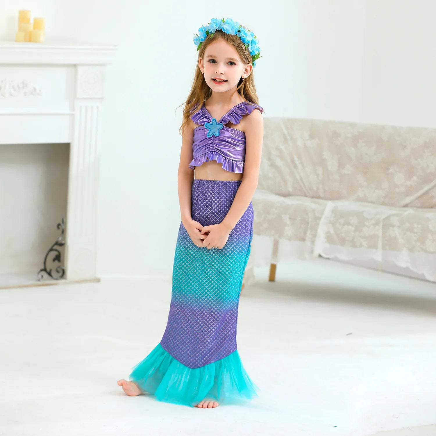 Purim Party Costumes for Baby Girls Princess Ariel Dress The Little Mermaid Cosplay Birthday Halloween Christmas Xms Gown