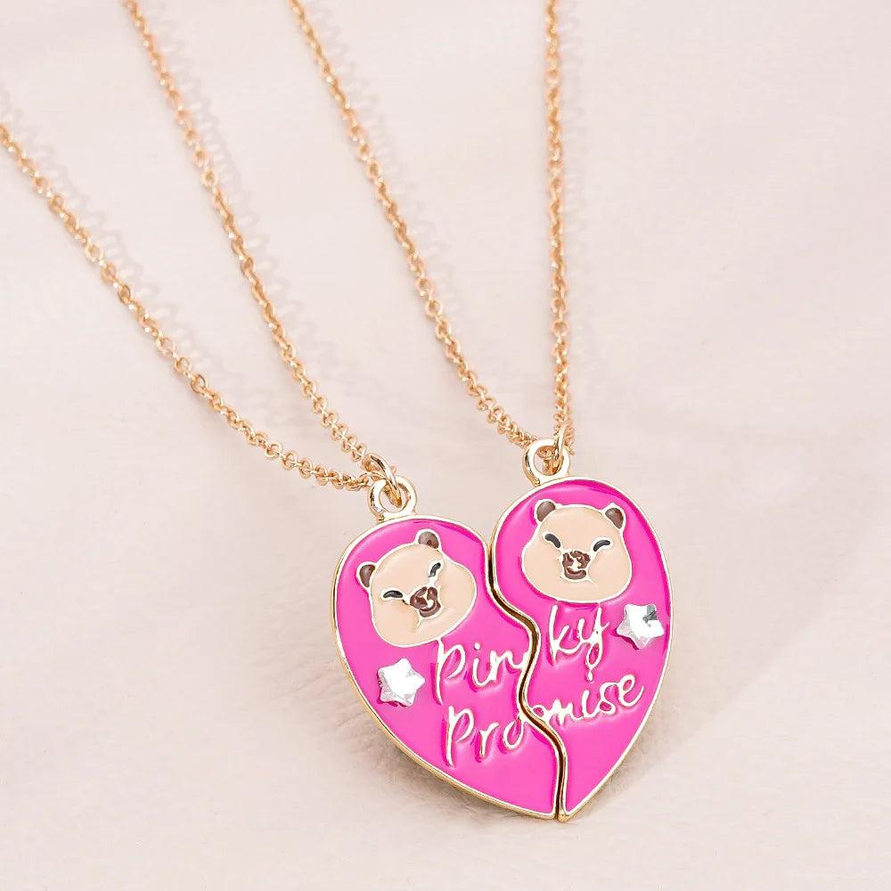 2PCs/Set Heart Capybara Pendant Best Friend Girl BFF Necklace Besties Friendship Jewelry 2025 Christmas 2026 New Year Gifts