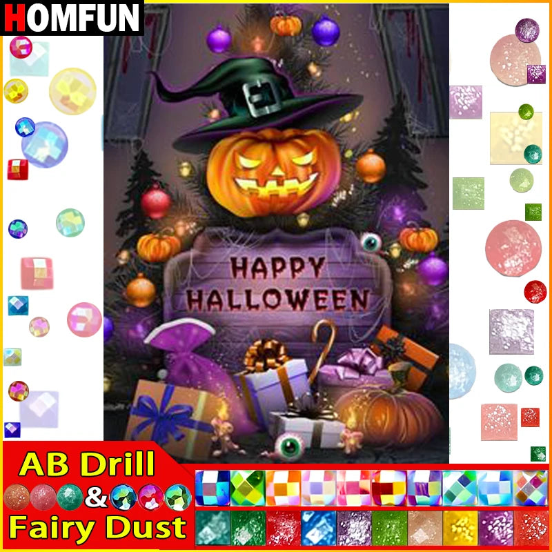 HOMFUN Fairy Dust AB Diamond Painting Full Square/Round Drill 5D DIY "Halloween Pumpkin" Daimond Embroidery Rhinestone Decor