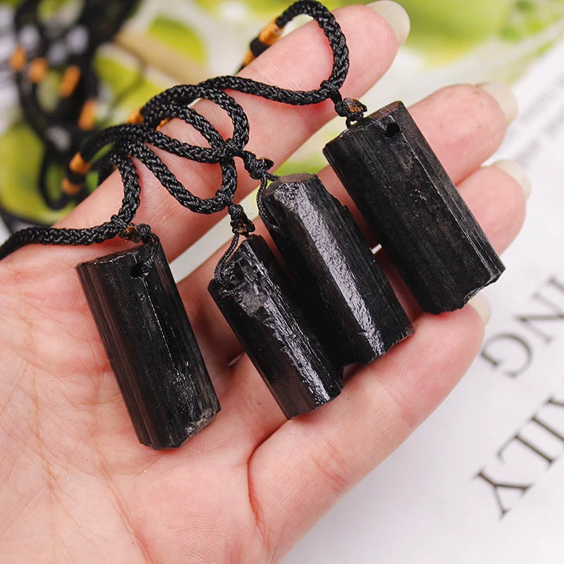 Black Tourmaline Pendant Rough Stone Natural Stone Necklace Ornament Crystal Thick Black Healing Energy Jewelry Gift