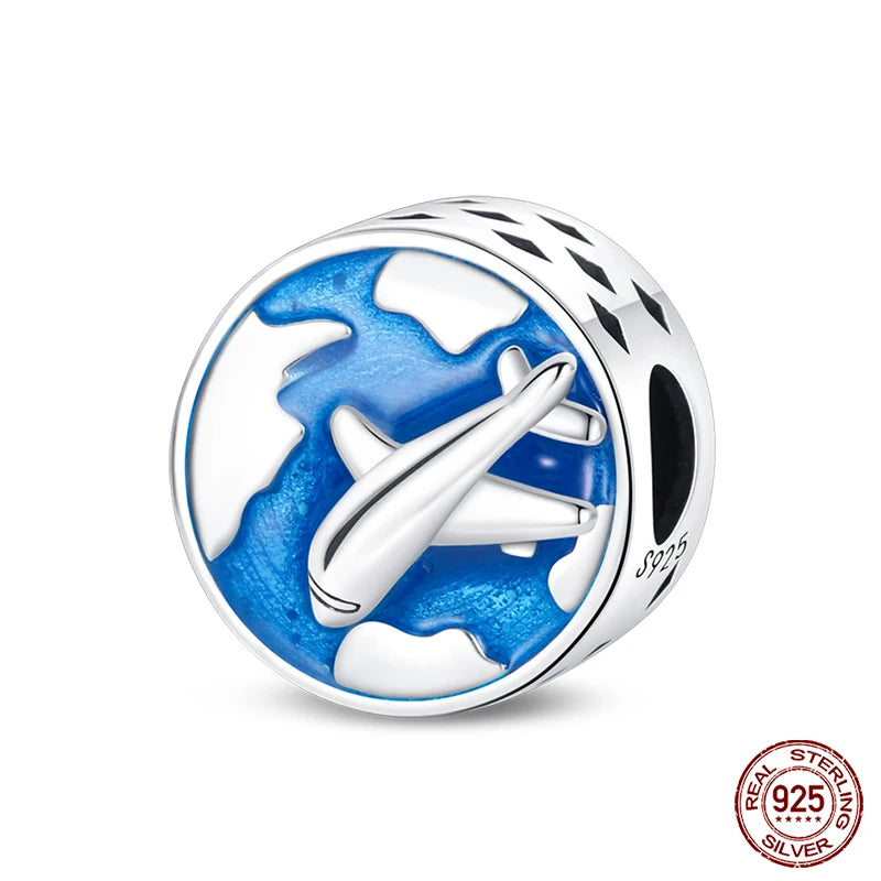 100% 925 Sterling Silver Hot Air Balloon Suitcase Graduation Travel Series Charm Beads Fit Qikaola Original Bracelet DIY Jewelry