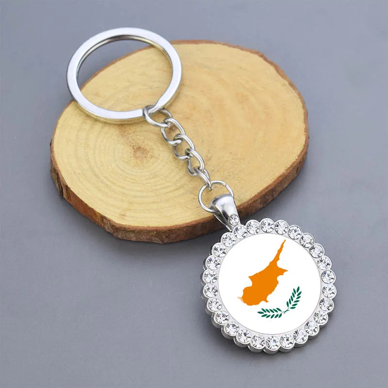 Arab National Flag Keychains Algeria Yemen Tunisia Saudi Arabia Egypt Glass Dome Rhinestone Key Chain Flag Jewelry Keyring Gift