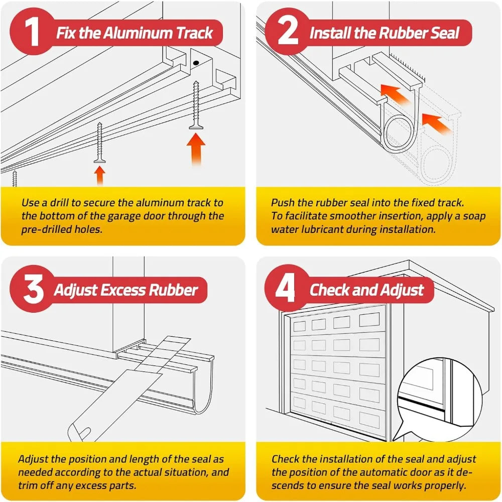 Garage Door Bottom Seal with Predrilled Aluminum Track Retainer Base Kit,Heavy Duty U+O Ring Combination Weather Stripping Seals