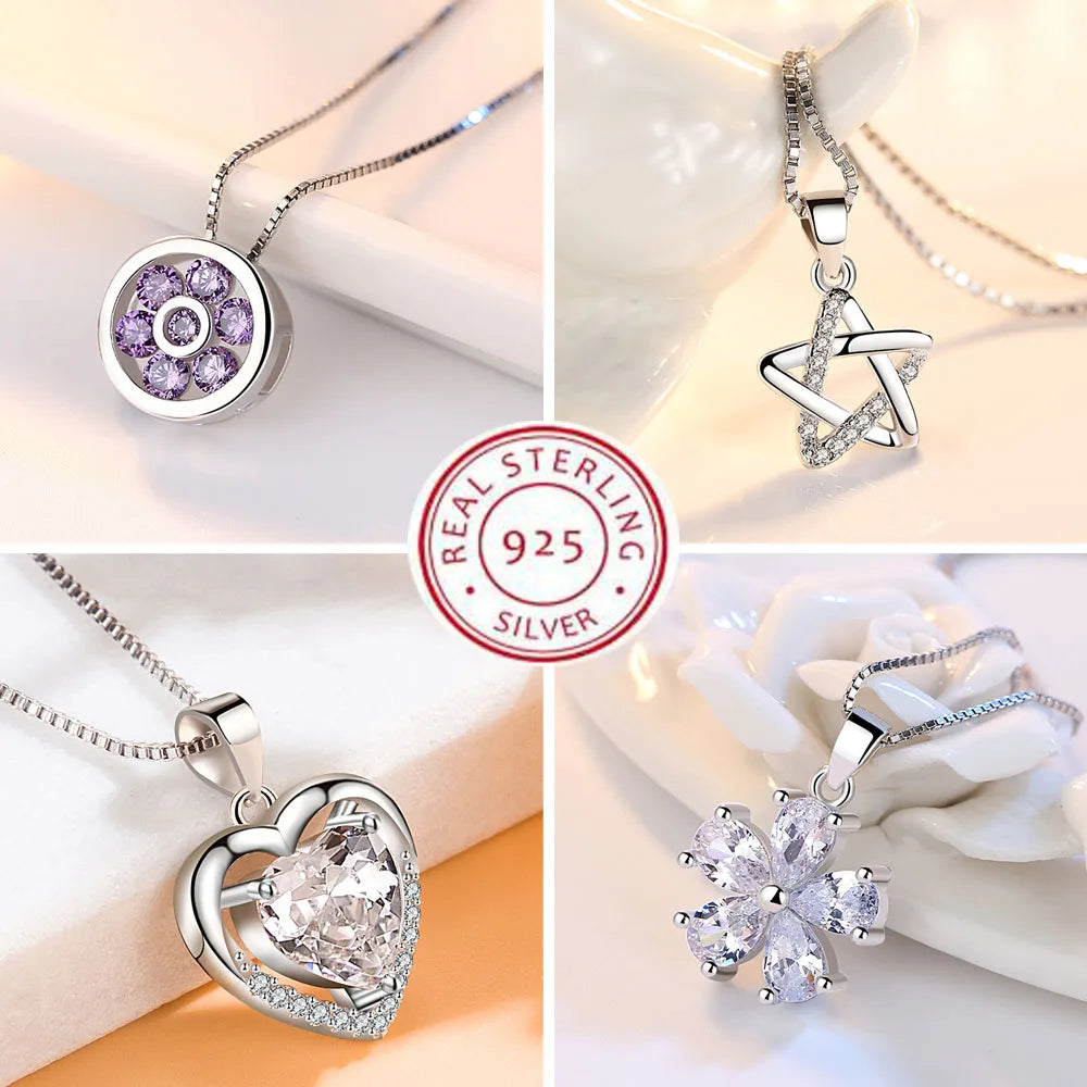 925 Sterling Silver Necklace for Women Simple Irregular Heart Moon Trendy Simple Geometric Handmade Chocker Fine Jewelry