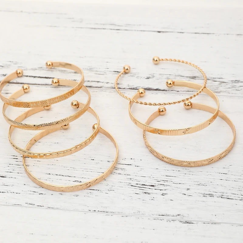 7Pcs/Set Punk Vintage Gold Color Arrowhead Argyle Exaggerated Bracelets & Bangle For Women Twist Chain Charm HipHop Party Jewelr