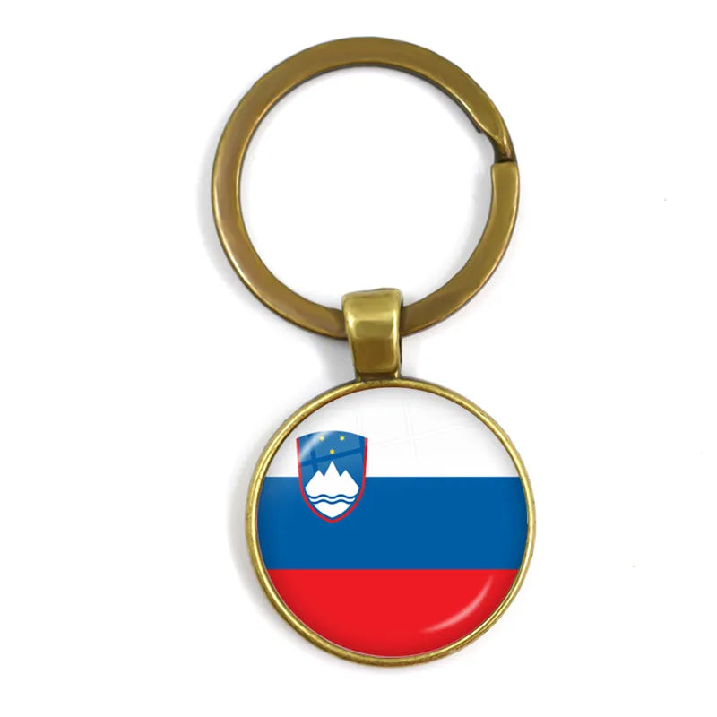 National Flag Round Keychain Korea, Serbia, Russia, Slovenia, Argentina, the United States, Turkey, Spain, Dominica Keyring Gift