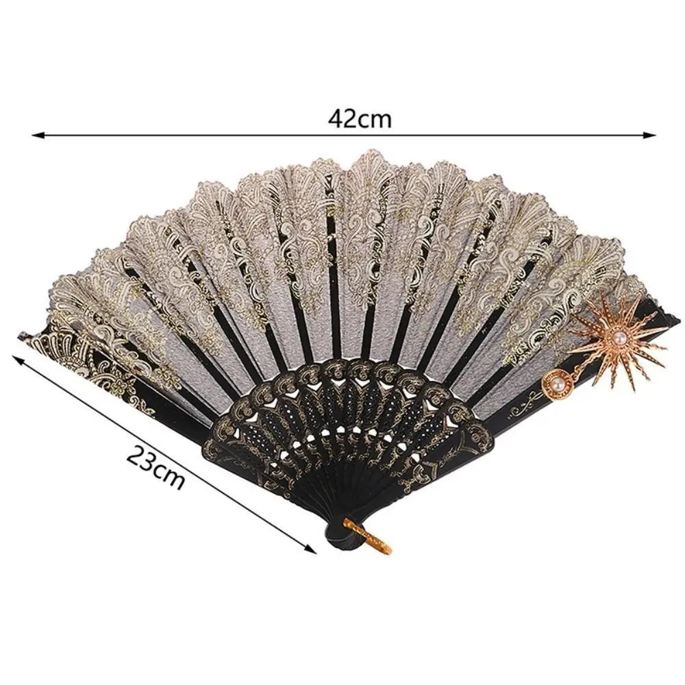 Gothic Court Lolita Lace Fan Dance Hand Fan Lace Rose Folding Fan Props for Photography