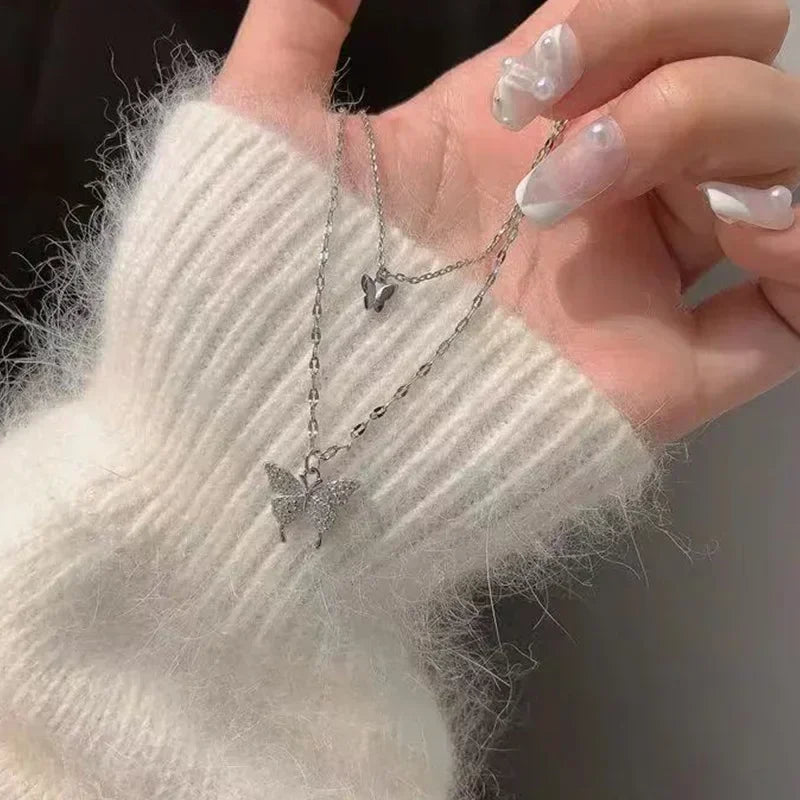 Fashion Women Crystal Zircon Pendant Necklace for Women Girl Crystal Chain Necklace Punk Party Jewelry Butterfly necklace