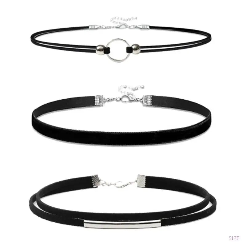 517F Adjustable Double Layer Black Textile Necklace Stylish Layering Piece For Trendy Outfits