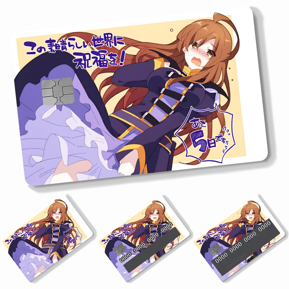 Anime KonoSuba Card Stickers 4pcs PVC Credit Card Skin Stickers Removable Self-adhesive Protective Film