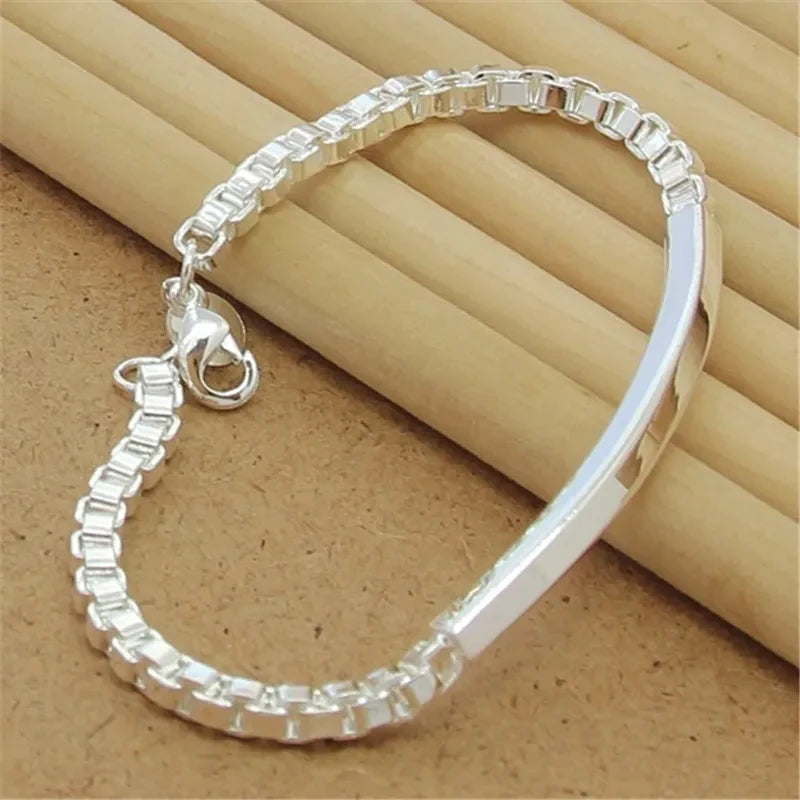 New High-end Women's Mens Fine S925 Sterling Silver Bracelet Fashion Jewelry Gift Men's 10MM Square Beautiful Gem