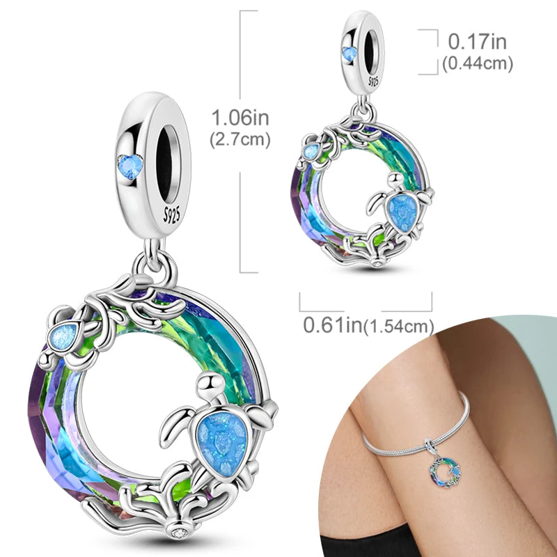 New Silver Plated Charms Beads Turtle Starfish Shell Sea Blue Summer Beads Fit Original Charms DIY Woman Jewelry Gift