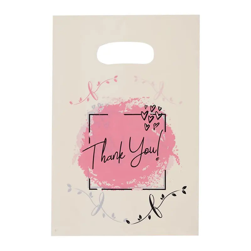 50/100pcs Thank You Plastic Shopping Bag with Handle Poly Die Cut Plastic Merchandise Bag for Retail Small Business