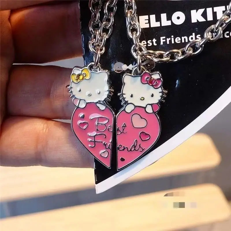 Fashion Best Friends Sweet Sanrio Hello Kitty Couple Pendant Necklace 2 Pcs/ Set Chain Choker BFF Good Friendship Jewelry Gift