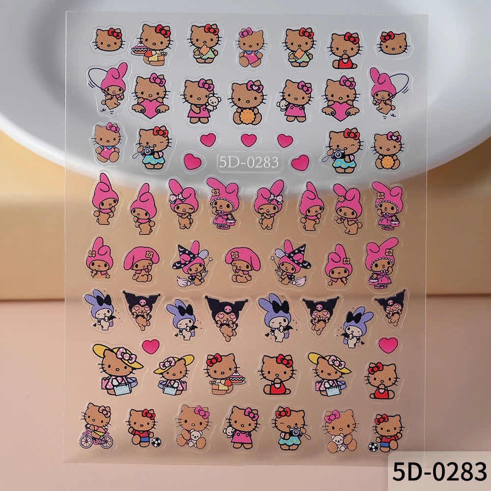 5D Sanrio Hawaii Hello Kitty/Mymelody Nail Stickers 1Pcs Kawaii Cartoon Kitty Nail Stickers DIY Holiday Girl Manicure Slider
